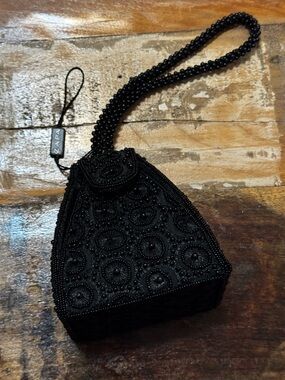 Zapa Black Beaded Evening Wristlet Clutch